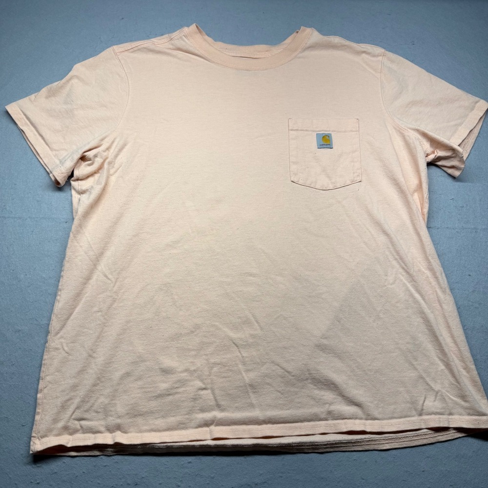Carhartt T-Shirt Mens XL Peach Loose Fit Pocket Short Sleeve Crew Neck Cotton
